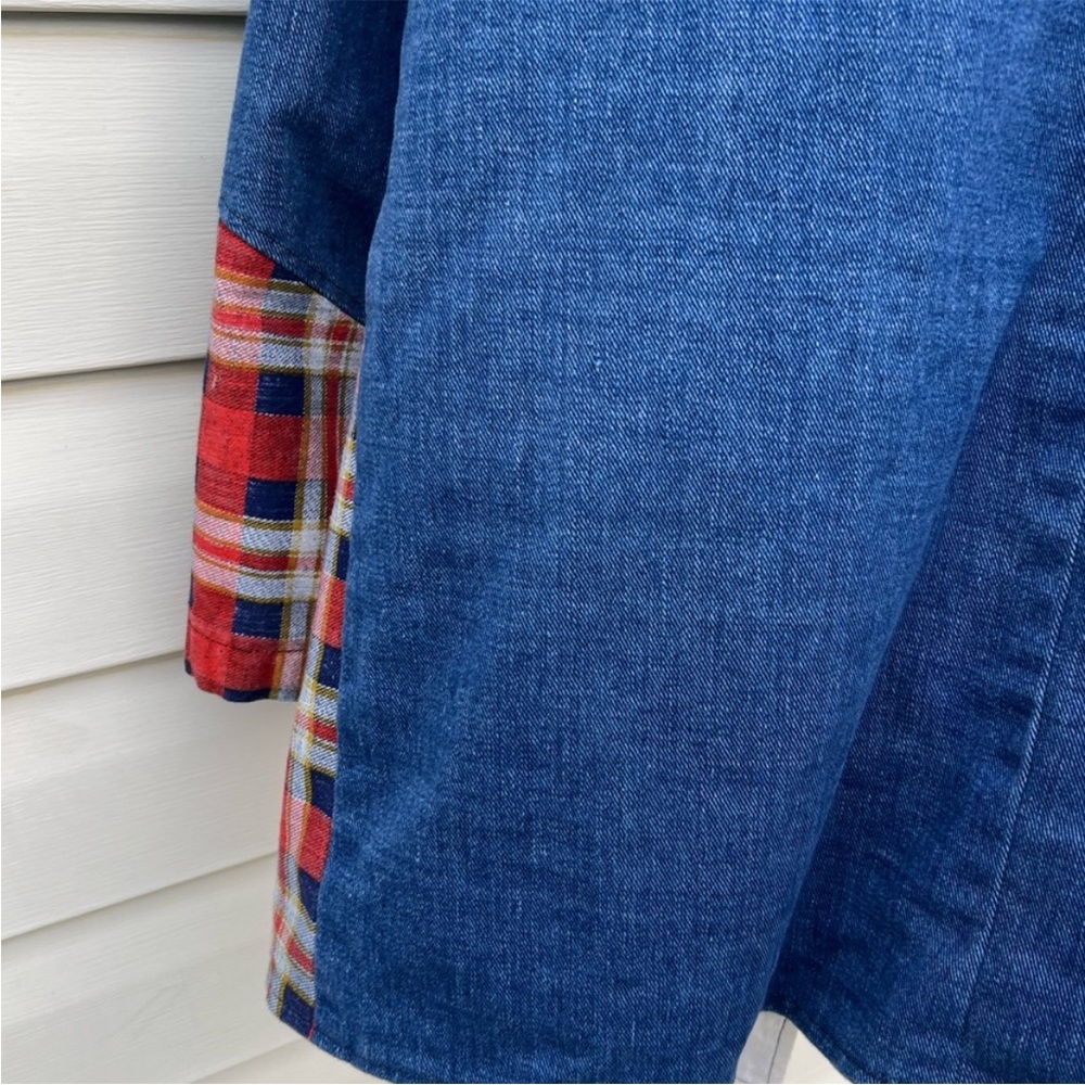 Denim & Red Plaid Open Front Women's Jacket - Picture 12 of 16